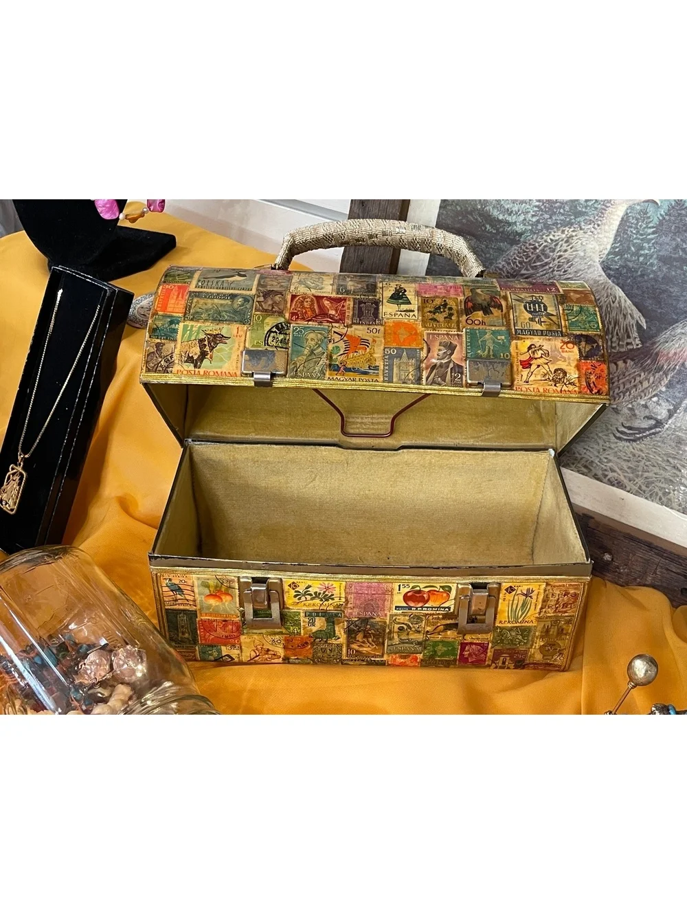 Vintage International Postage Stamp Decoupage Box Purse